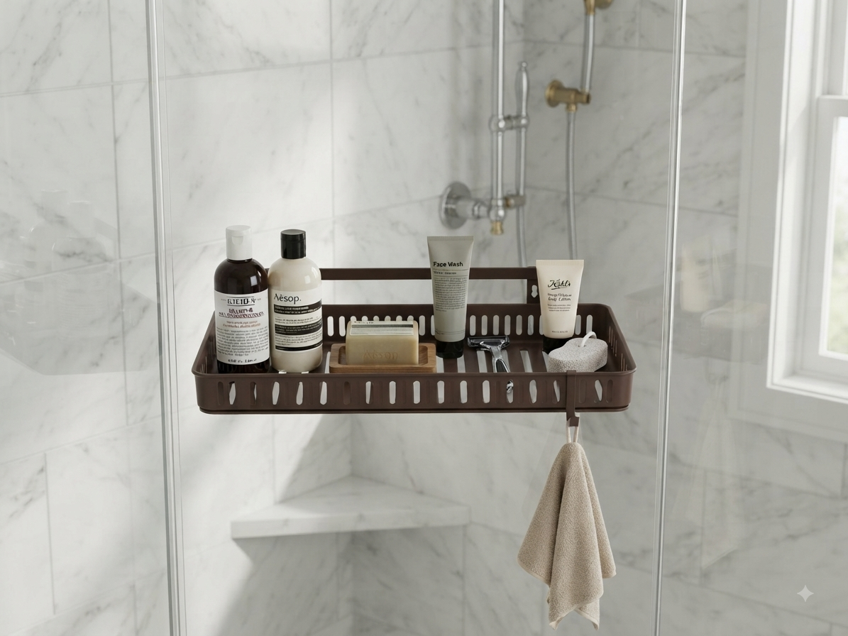 Bathroom Iron Storage Rack with Hooks