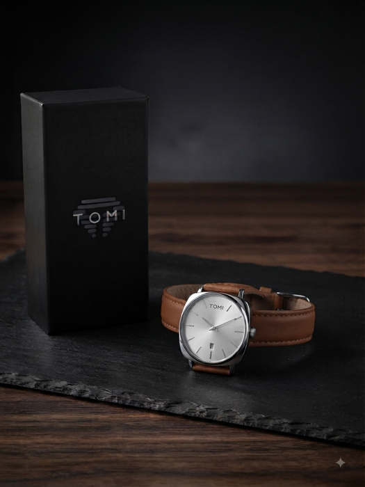TOMI Rose-Gold & Brown Leather Men’s Watch