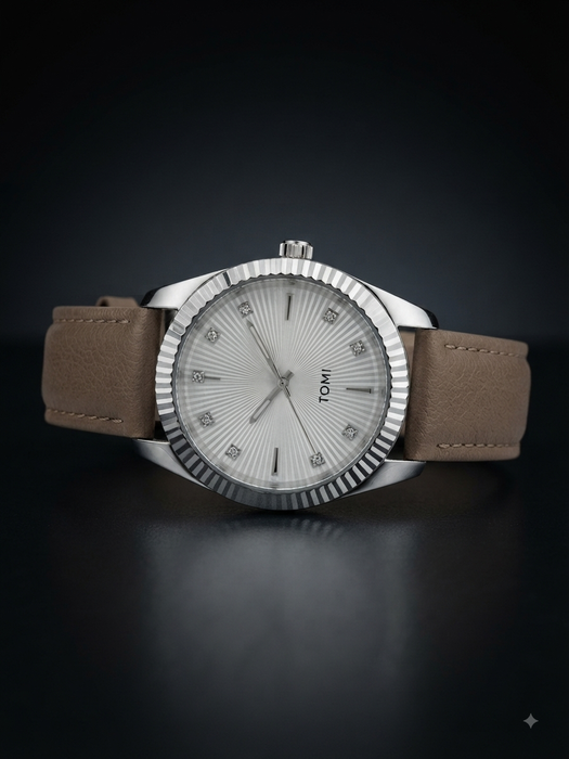 TOMI Cushion-Case Minimalist Leather Watch