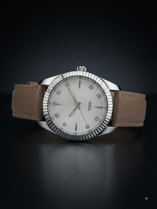 TOMI Cushion-Case Minimalist Leather Watch