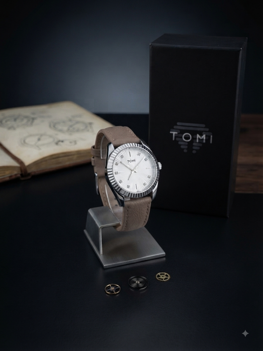 TOMI Cushion-Case Minimalist Leather Watch