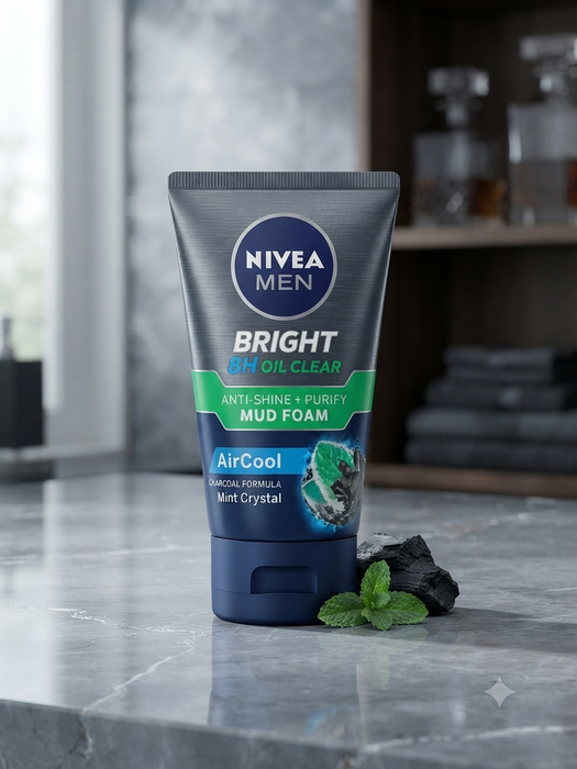 NIVEA MEN Bright 8H Oil Clear Anti-Shine + Purify Mud Foam