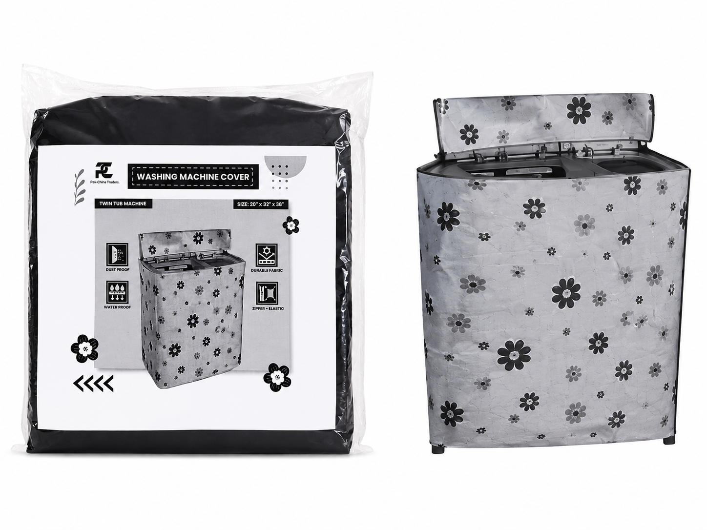 Semi Automatic Washing Machine Cover – Waterproof & Dustproof Twin Tub Washer Cover | Floral Print | Durable Protective Cover