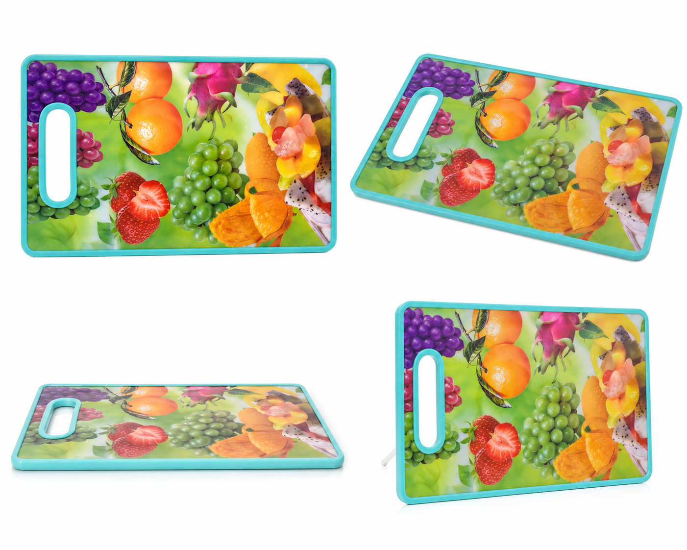 Plastic Kitchen Cutting Board with Handle – Non-Slip Chopping Board for Fruits, Vegetables & Meat | Multicolor Print