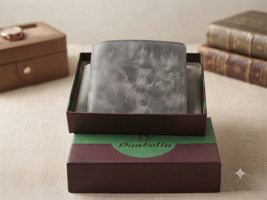 Premium Grey Textured Leather Bi-Fold Wallet - Elegant & Sophisticated.