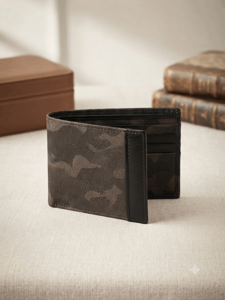 Premium Camouflage Texture Men's Bi-Fold Wallet - Sleek & Modern Dunbollu Style.