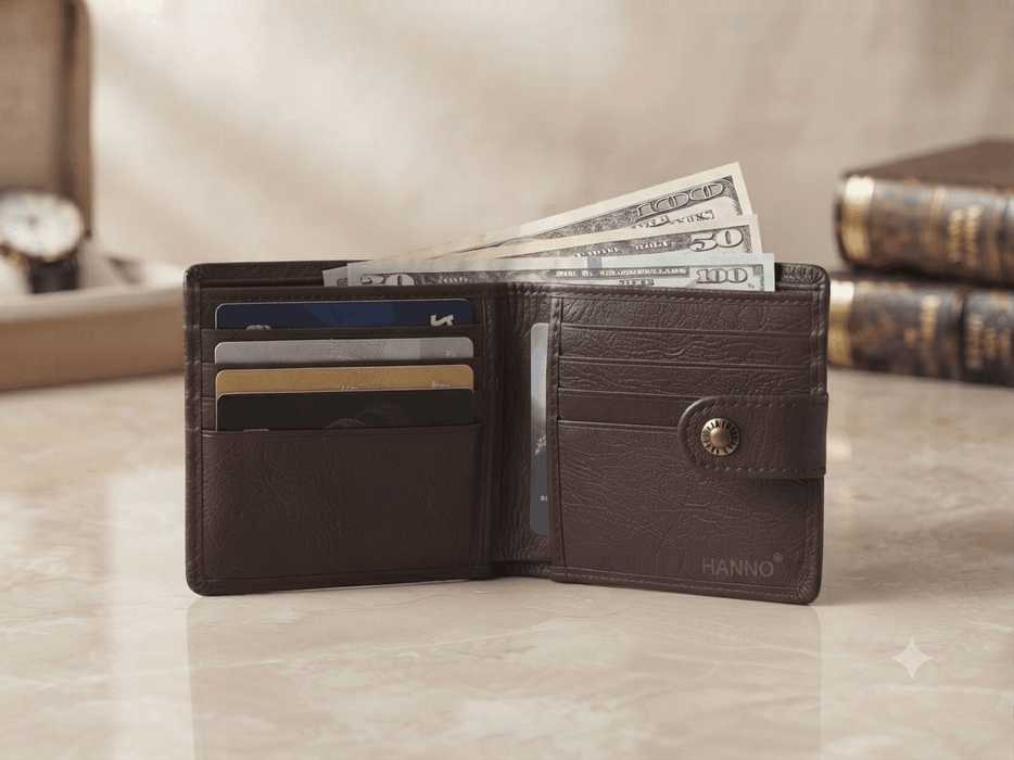 Premium Full-Grain Leather Bi-Fold Wallet for Men - HANNO Branded