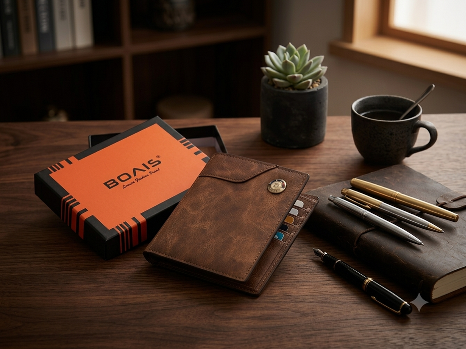 Executive Edition: Men's Brown Textured Leather Wallet - Dark Brown