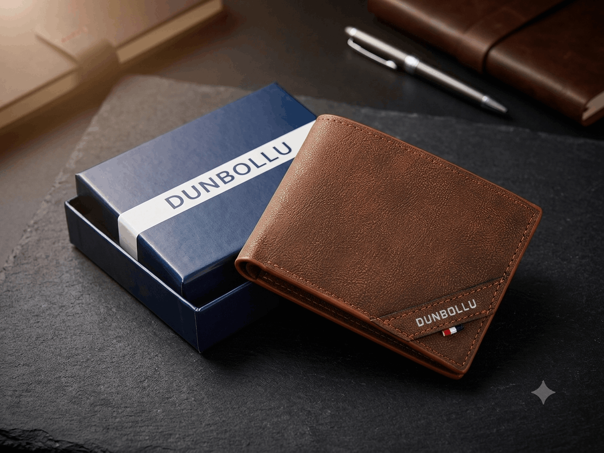 DUNBOLLU Premium Men's Brown Textured Leather Wallet
