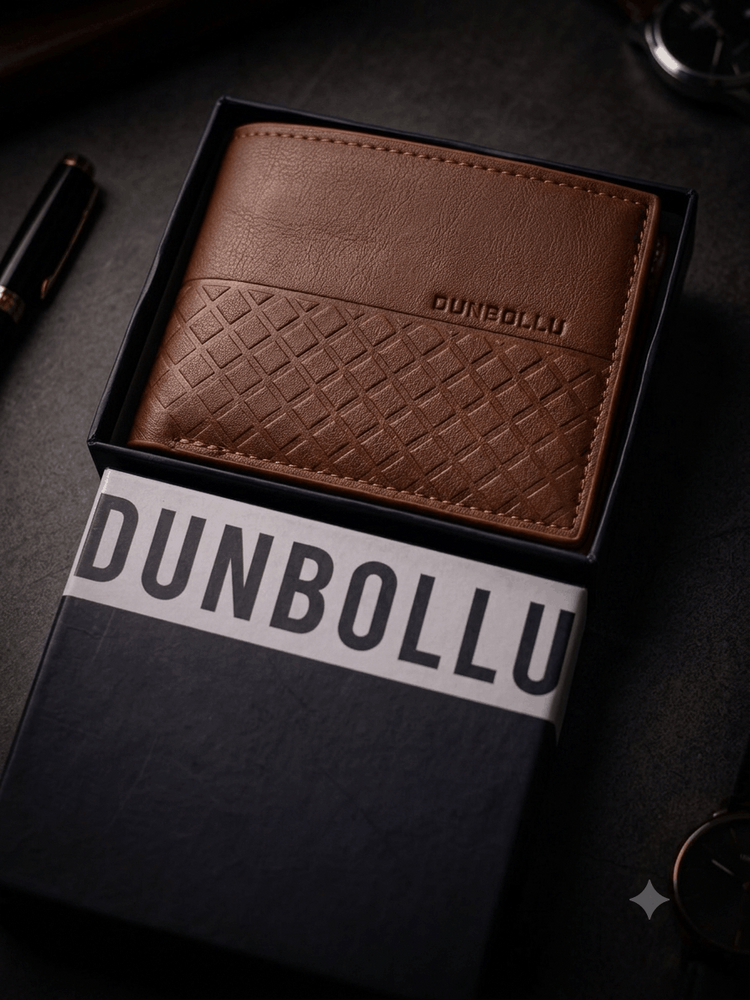 DUNBOLLU Men's Textured Brown Leather Wallet