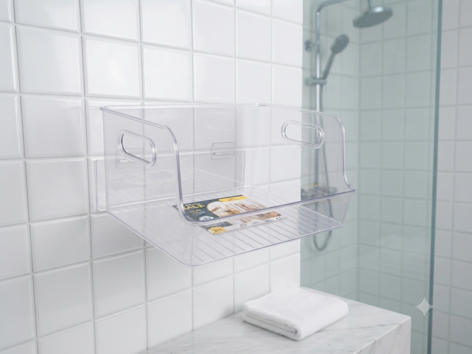 Wall-Mounted Clear Acrylic Bathroom Organizer Shelf with Towel Bar