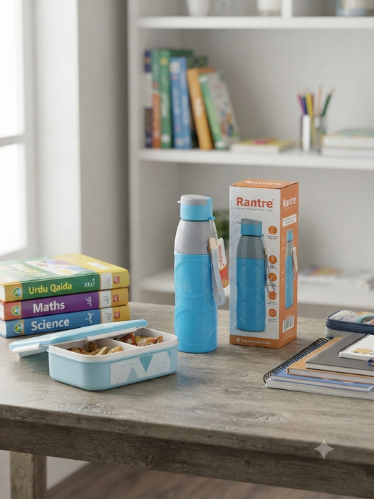 Rantre Blue & Grey Water Bottle with Matching Lunch Box Set