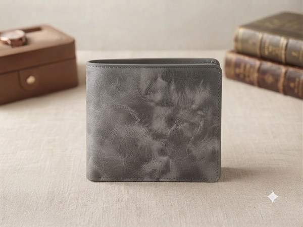 Premium Grey Textured Leather Bi-Fold Wallet - Elegant & Sophisticated.