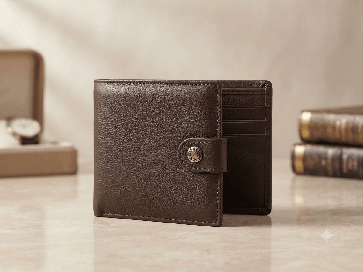 Premium Full-Grain Leather Bi-Fold Wallet for Men - HANNO Branded