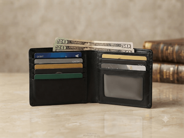 MANDU Black Leather Bi-Fold Wallet - Classic & Secure