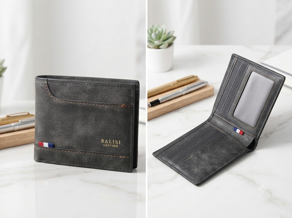 Classic Men's Bifold Leather Wallet - Textured Finish & RFID Protection