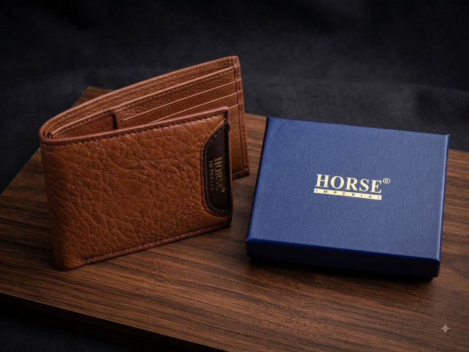 HORSE IMPERIAL: Premium Pebbled Leather Bifold Wallet with Card Holder