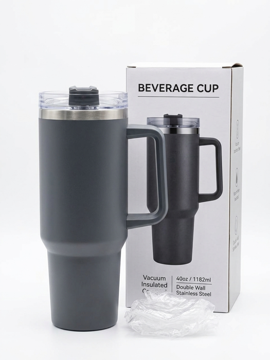 Insulated Travel Tumbler with Handle & Straw