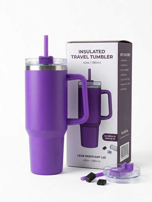 Insulated Travel Tumbler with Handle & Straw