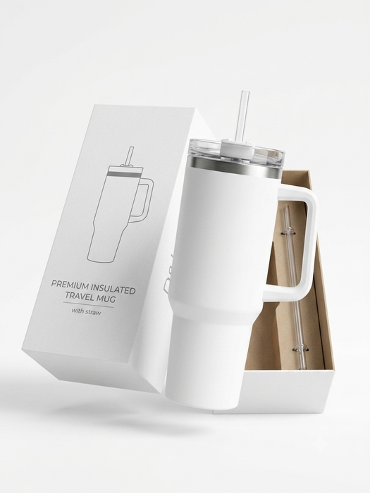 Insulated Travel Tumbler with Handle & Straw