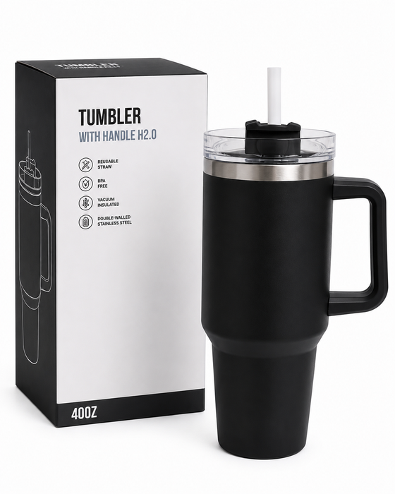 Insulated Travel Tumbler with Handle & Straw