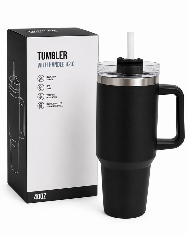 Insulated Travel Tumbler with Handle & Straw