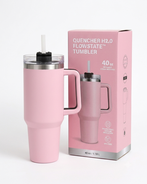 Insulated Travel Tumbler with Handle & Straw