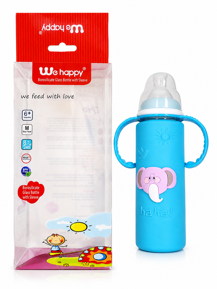 We Happy Borosilicate Glass Baby Feeding Bottle with Silicone Sleeve