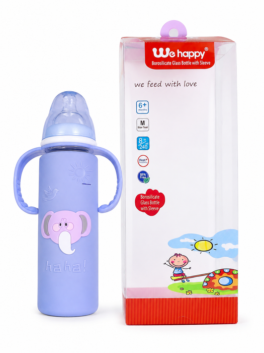 We Happy Borosilicate Glass Baby Feeding Bottle with Silicone Sleeve