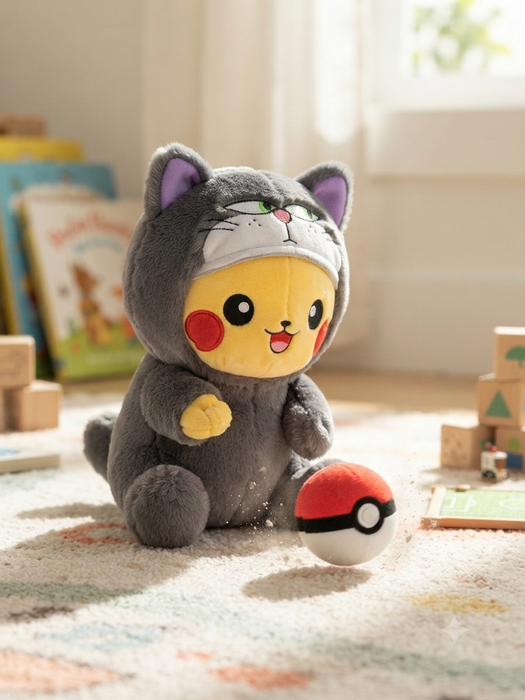 Pokemon Pikachu Plush in Cat Hoodie with Pokéball