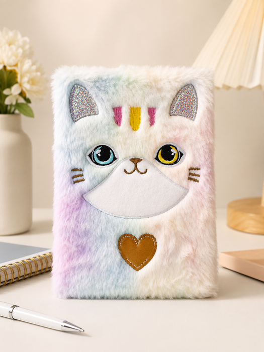 Cute Plush Cat Notebook with Soft Fur Cover – Premium Journal Diary for Writing & Notes