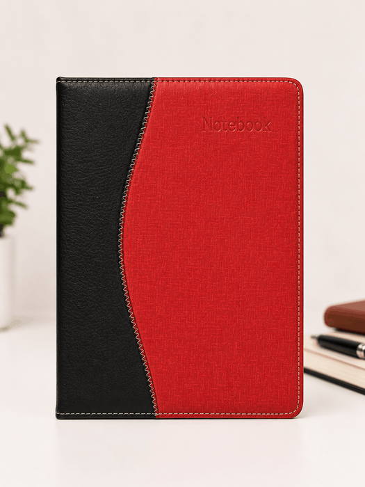 Premium A5 Leather Notebook with Red & Black Textured Cover – Elegant Journal for Writing, Office, Study & Daily Notes