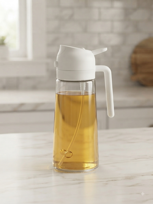 Multipurpose 2-in-1 Spray and Pour Glass Oil Dispenser Bottle with White Lid