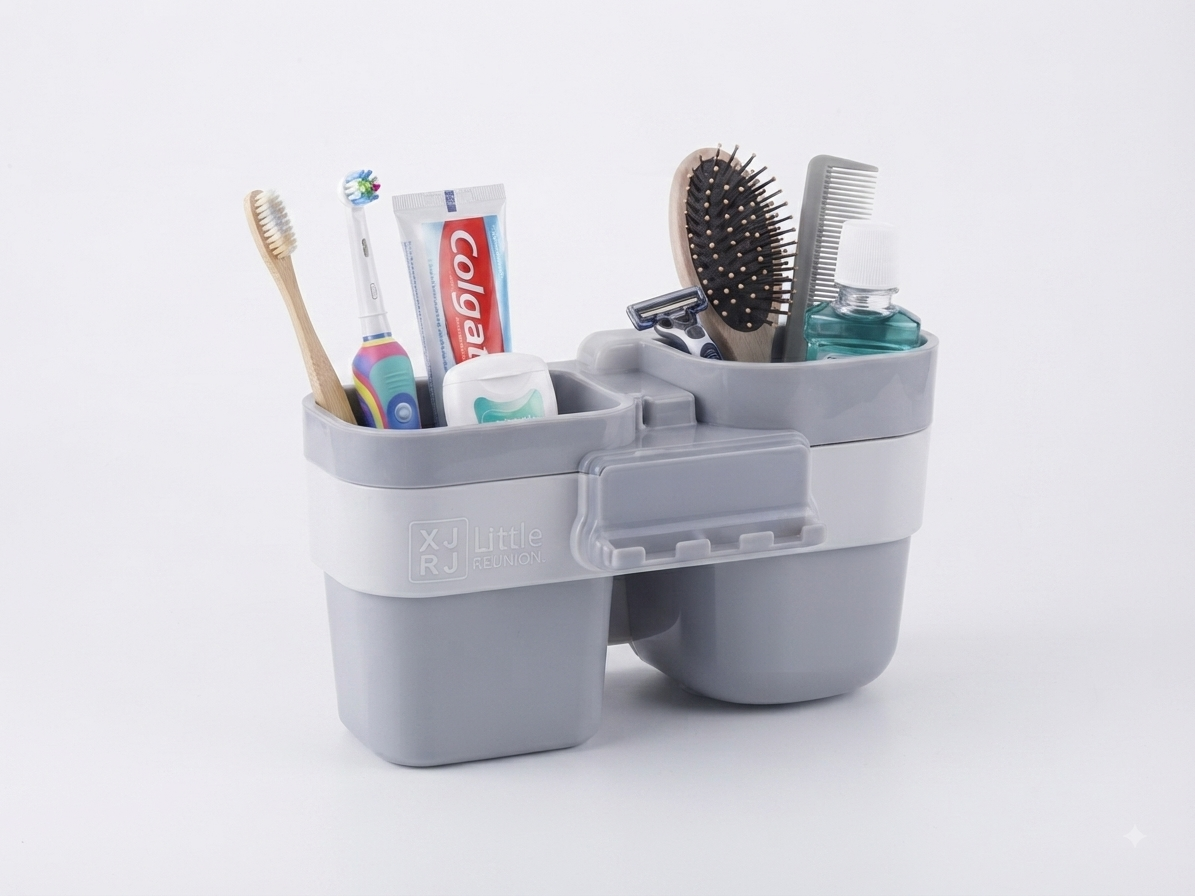 XJ RJ Little Re-unite Wall-Mounted Bathroom Organizer - Grey & White