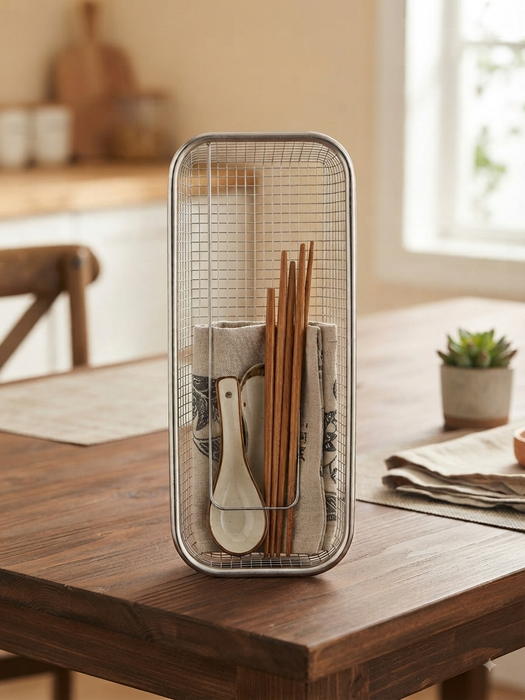 Premium Stainless Steel Multi-Purpose Kitchen Storage Basket & Cutlery Holder Organizer