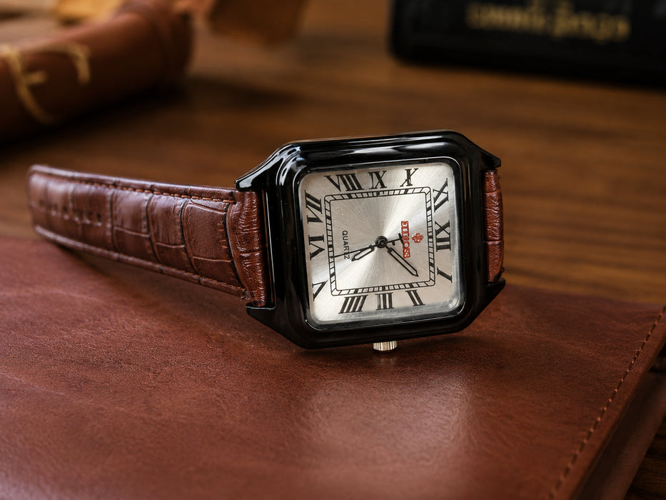 Luxury Square Dial Men’s Watch – Premium Leather Strap