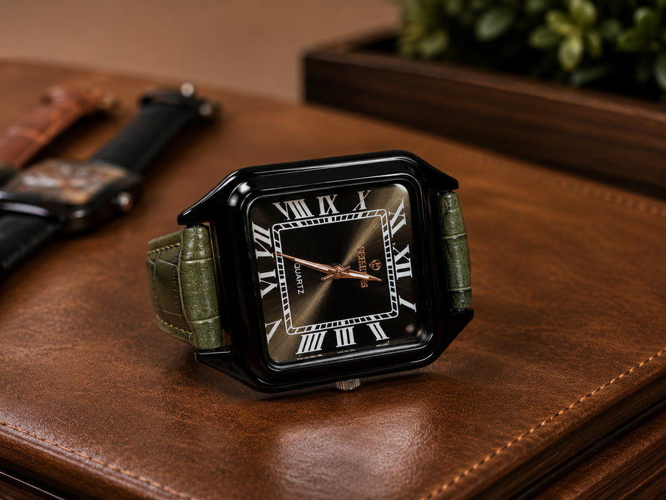 Luxury Square Dial Men’s Watch – Premium Leather Strap