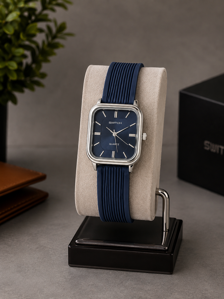 Premium Square Dial Quartz Watch – Stylish Ribbed Strap