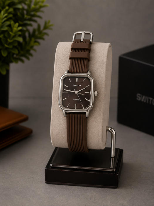 Premium Square Dial Quartz Watch – Stylish Ribbed Strap