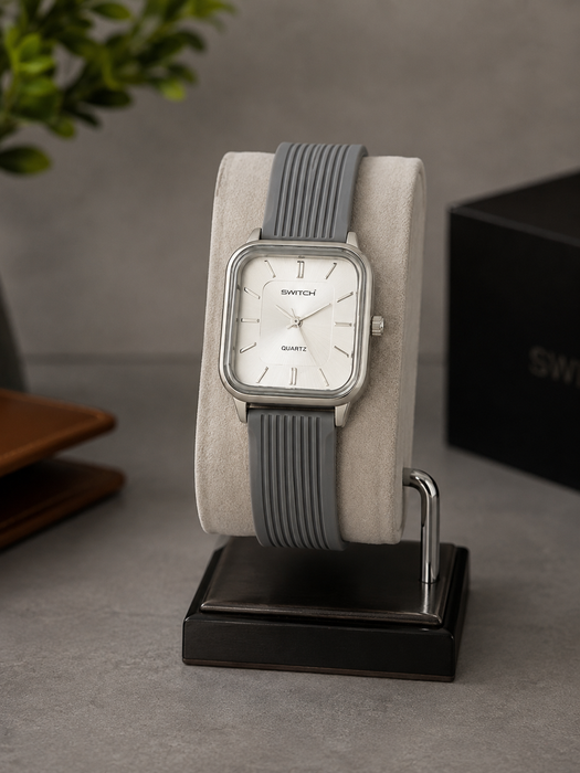 Premium Square Dial Quartz Watch – Stylish Ribbed Strap